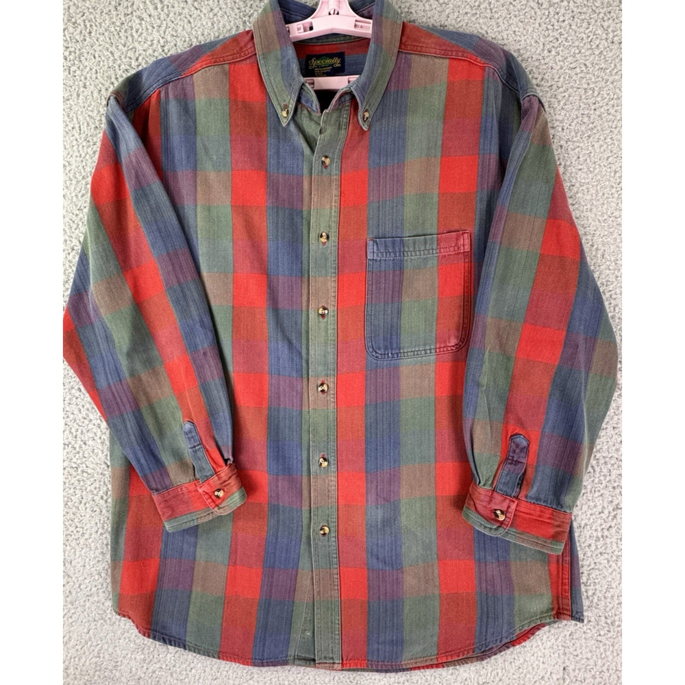 Specialty Collection Plaid Button Down Shirt Mens Large Cotton Casual